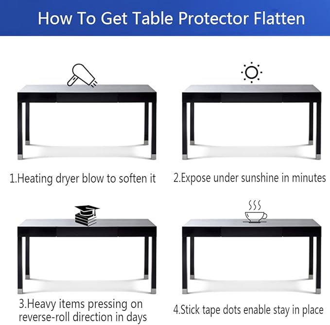 Glass Table Protector Tablecloth Cover Desk Top Pad Mat Furniture Coffee Marble End Bed Sofa Side Bistro Bar Corner Night Stand Dining Room Table Thick Plastic PVC Vinyl 34x84 Trim for 82" or 80"