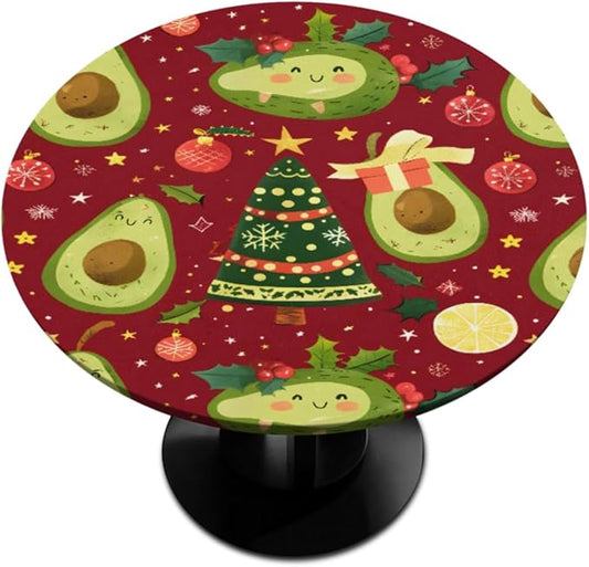 Christmas Tree Avocado Green Round Table Cloth Cover, Elastic Edge Waterproof Wipeable Tablecloths 36"-42" Polyester Tablecloth for Party Restaurant Banquet Holiday Camping Outdoor Picnic