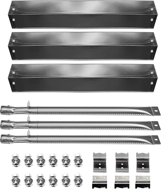 Hongso Grill Parts for Chargriller 5050, 5650, 3001, 3008, 3030, 4000, 5072, 5252, King Griller 3008, 5252, Cast Iron Grill Grates Heat Plates Burners and Hanger Brackets Included