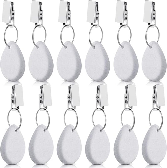 Geiserailie 12 Pcs Tablecloth Weights Tablecloth Pendant Teardrop Shape Table Cover Weights with Metal Clips for Outdoor Picnic Garden Dinner Table Cover Decoration(White)