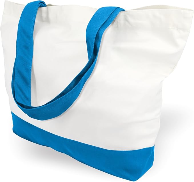 TOPDesign 1-Pack Super Strong Large 12oz Cotton Canvas Tote Bag, Reusable Grocery Shopping Cloth Bag, Fashionable Two-Tone Tote for Crafts, DIY Your Creative Designs