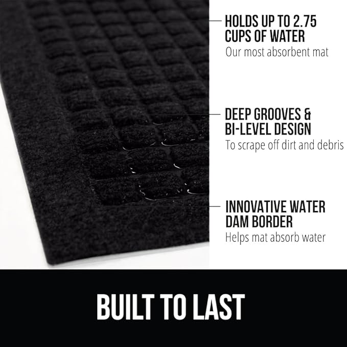 GORILLA GRIP Front Door Mat, 72x24, Indoor Outdoor Ultra Absorbent HydroAbsorb Doormat, Absorbs Up to 2.75 Cups of Water, Stain and Fade Resistant, Rubber Backing Doormats, Captures Dirt, Black