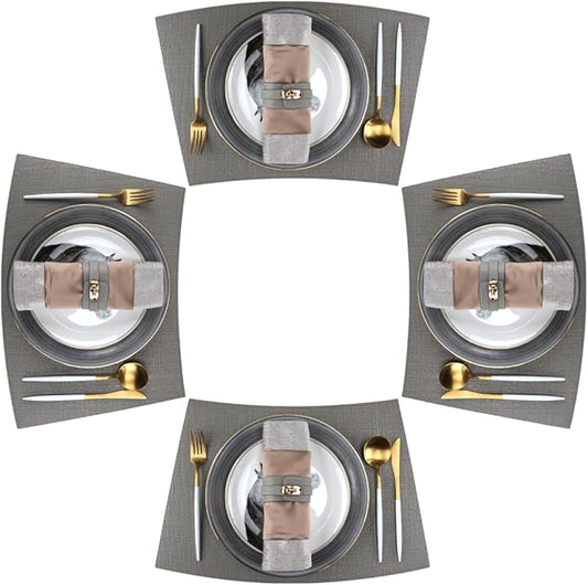 Faux Leather Waterproof Placemats Set of 4, Heat Resistant Reversible PU Place Mats, Dining Table Mats for Indoor Outdoor (Round Table, Grey)