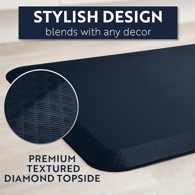 KANGAROO Thick Ergonomic Anti Fatigue Mats for Kitchen Floor, Cushioned Standing Office Desk Mat, Waterproof Scratch Resistant Topside, Supportive All Day Comfort Padded Foam Rugs, 17x24, Navy