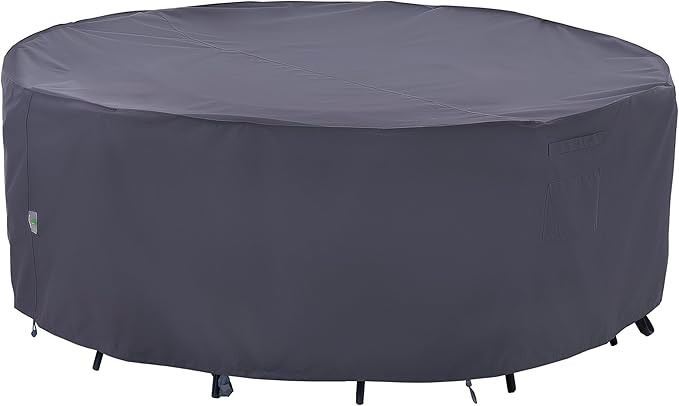F&J Outdoors Outdoor Patio Furniture Covers, Waterproof UV Resistant Anti-Fading Cover for X-Large Round Table Chairs Set, Grey, 110" Dia x 27.5" H