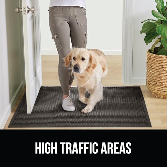GORILLA GRIP Front Door Mat, 35x23, Indoor Outdoor Ultra Absorbent HydroAbsorb Doormat, Absorbs Up to 5.7 Cups of Water, Stain and Fade Resistant, Rubber Backing Doormats, Captures Dirt, Charcoal