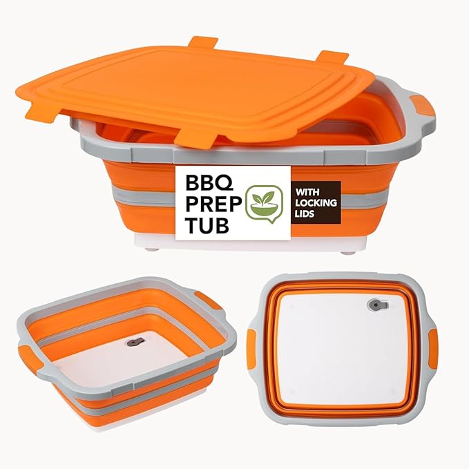 30L Orange & 16L Orange Collapsible BBQ Prep Tub