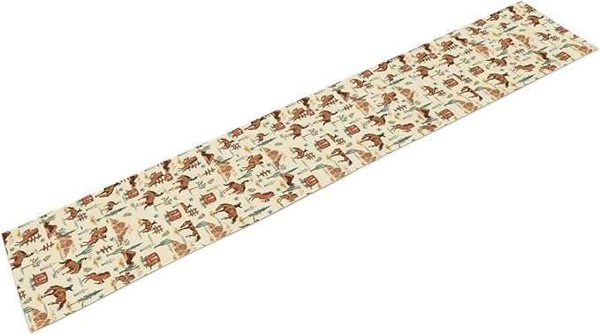 Western Cowboy Table Runner,Vintage Farmhouse Country Cowboy Horse Cactus Desert Print Table Runner for Kitchen Dining Table Holiday Home Party Decor 13x70in