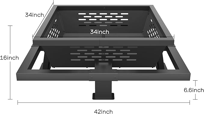 42" Large Fire Pit, Square Outdoor Fire Pit with Poker, Wood Burning FirePit for Camping, Backyard, Patio