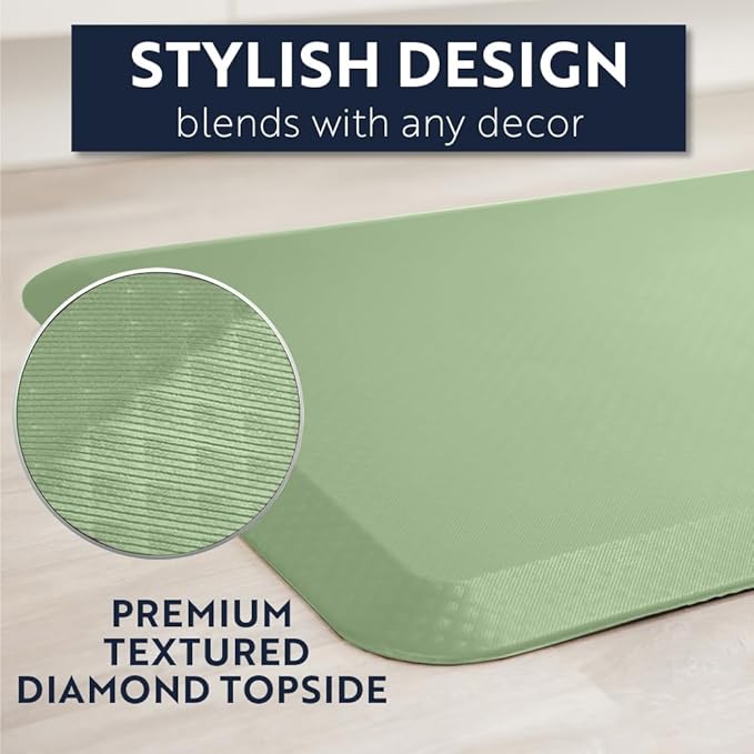 KANGAROO Thick Ergonomic Anti Fatigue Mats for Kitchen Floor, 70x24 Runner, Cushioned Standing Office Desk Mat, Waterproof Scratch Resistant Top, Supportive All Day Comfort Padded Foam Rug, Dark Green
