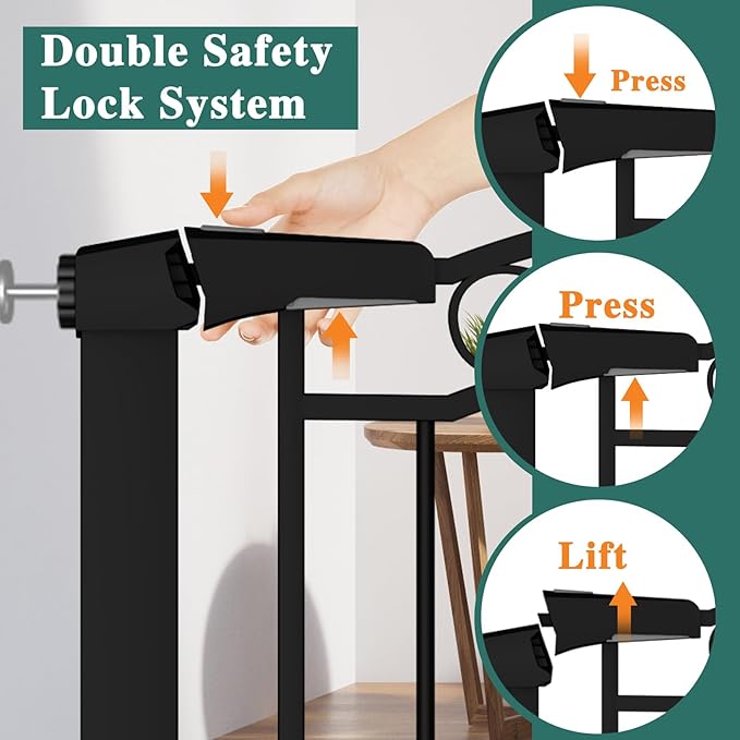 Fairy Baby 54.4"-57.0" Extra Wide Baby Gate with Door, 55 56 57 Inches Walk THR Baby Gates for Stairs Pressure Mounted no Drill, Indoor Tension Metal Child Pet Dog Safety Gate for Kids, Black