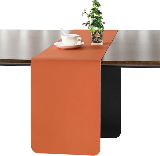 Myir JUN Table Runner Double Sided Vinyl Runner Table 72 Inch Long Runner for Table Washable Waterproof Non-Slip for Home Decorations Black Orange,12 x 72 inch