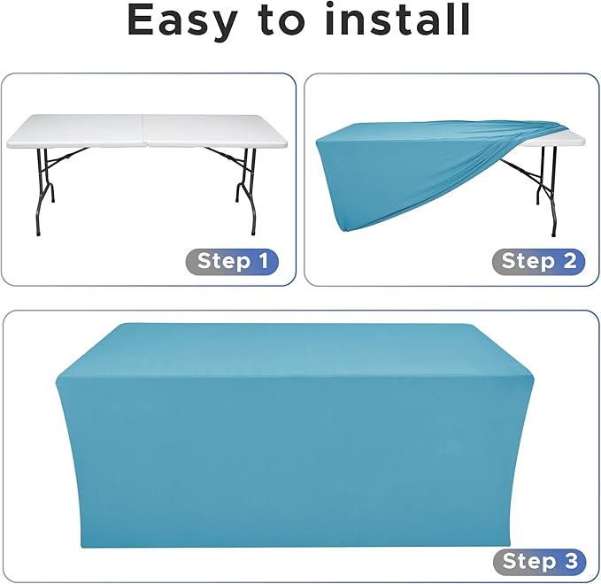 Nasitos Spandex Fitted Table Clothes, 2 Pack - 48 x 24 Inch - Turquoise Rectangle Tablecloths for 4 Foot Tables, Fabric Table Cover Protector for Folding Table, Parties, Craft Show, Trade Show