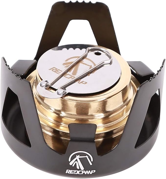 REDCAMP Mini Alcohol Stove for Backpacking, Lightweight Brass Spirit Burner with Aluminium Stand for Camping Hiking