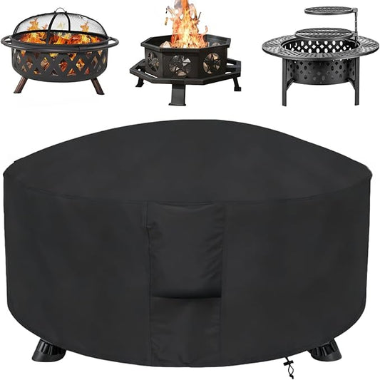 POMER Fire Pit Cover-600D Fire Table Cover Round 36 Inch Outdoor,Waterproof Firepit Covers Round Outdoor with Vents and Buckles-36" D x 20"H