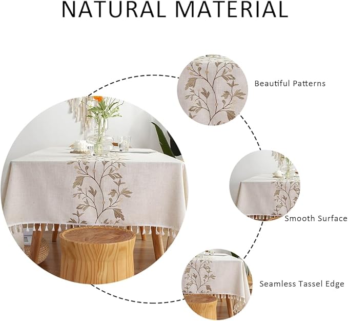 Pahajim Rustic Linen Tablecloth Cotton Waterproof Table Cloth for Kitchen Dining with Tassel Rectangle Tablecloths Rectangle/Oblong, 55''x 87'', 6-8 Seats