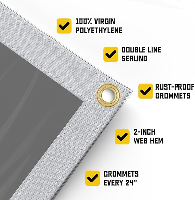Core Tarps 20 Mil Extreme Heavy Duty Clear Tarp with Gromments - 7x9ft Super Clear Tarps Heavy Duty Waterproof Vinyl Tarpaulin, Transparent Tarp for Outdoor, Camping & Construction, Clear Grey