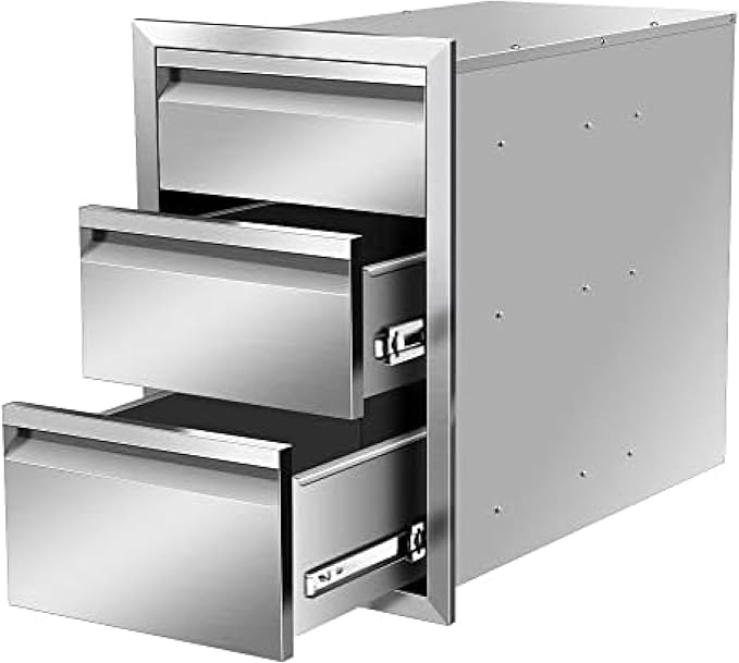 Flush Mount Stainless Steel Double Drawers with Recessed Handles for Outdoor Kitchens Or BBQ Island,-14W X 21H X 23D Inch