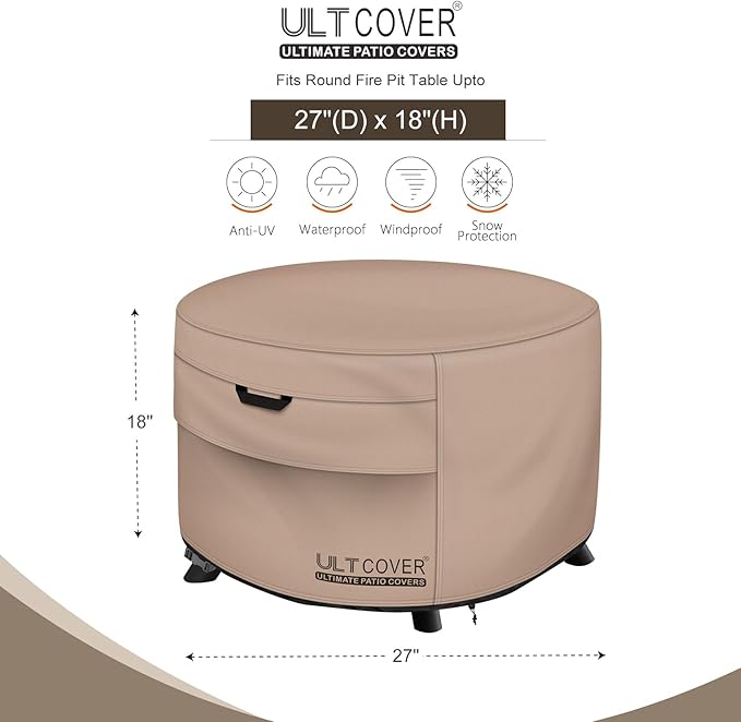 ULTCOVER Patio Fire Pit Table Cover Round 27 inch Outdoor Waterproof Fire Bowl Cover