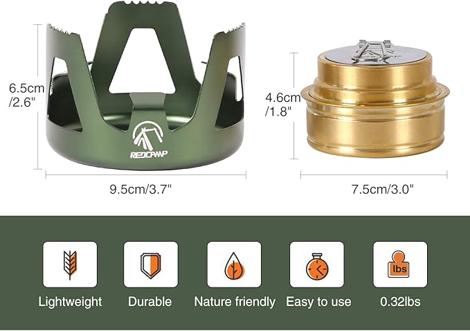 REDCAMP Mini Alcohol Stove for Backpacking, Lightweight Brass Spirit Burner with Aluminium Stand for Camping Hiking