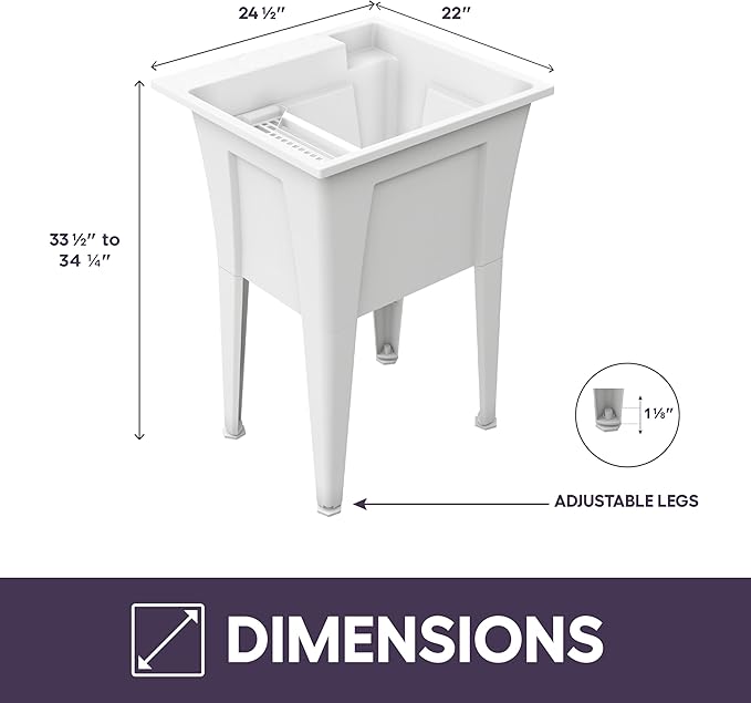 Freestanding Utility Sink with Stainless Steel Gooseneck Faucet - 24" Plastic Utility Sink for Garage, Laundry, Indoor and Oudoor Use - Laundry Tub Kit by Noah William Home - White (19.5 gal)