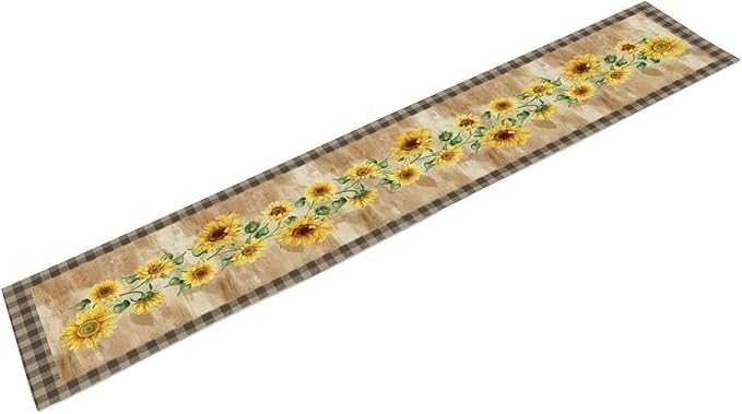 Yellow Sunflower Table Runner, Spring Sunflower Seasonal Country Fall Retro Plant Table Runners for Kitchen Farmhouse Dining Coffee Party 13x90in