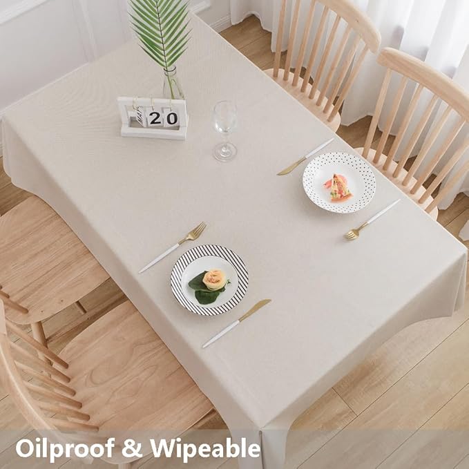 TruDelve Heavy Duty Vinyl Tablecloth Beige Plastic Table Cloth Rectangle Table Wipeable Waterproof PVC Tablecloths Rectangular (54'' x 72'', Pure Beige)