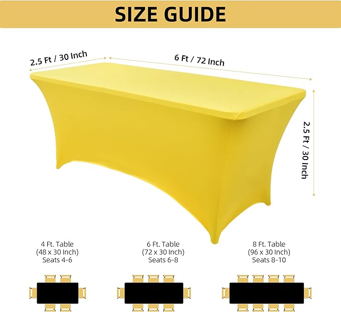 10-Pack 6ft Spandex Table Covers for Rectangle Standard Folding Tables - Wrinkle Resistant Stretch Tablecloths - Ultimate Fitted Table Protector for Parties, Banquet, Wedding