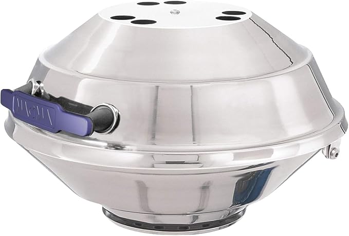Magma A10-215 Marine Kettle Portable Gas Grill - Stainless Steel BBQ for Boats - Wind-Resistant Design, Safe Propane Connection, Stay Cool Handle - 17" Diameter