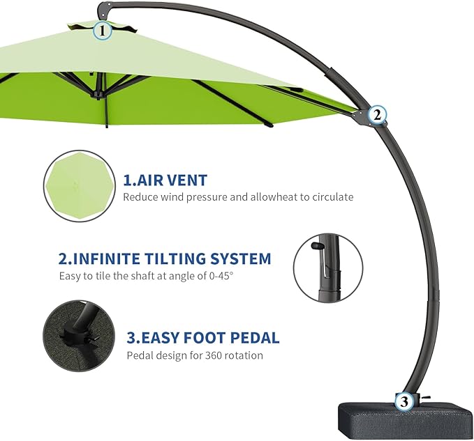 7 Piece Patio Dining Set with 11ft Patio Umbrella (Apple Green), 7 Black Outdoor HDPE Dining Set with 6 Chairs + 1 Large Table, for Market, Pool, Garden, Backyard, Deck