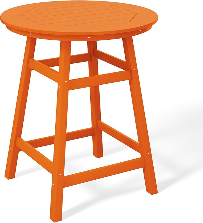 Costaelm Patio Bistro Table, 37" Counter Height Round Patio Cocktail Bar Table with Umbrella Hole, Outdoor Bistro Dining Pub Table for Front Porch Deck Backyard Garden, Orange
