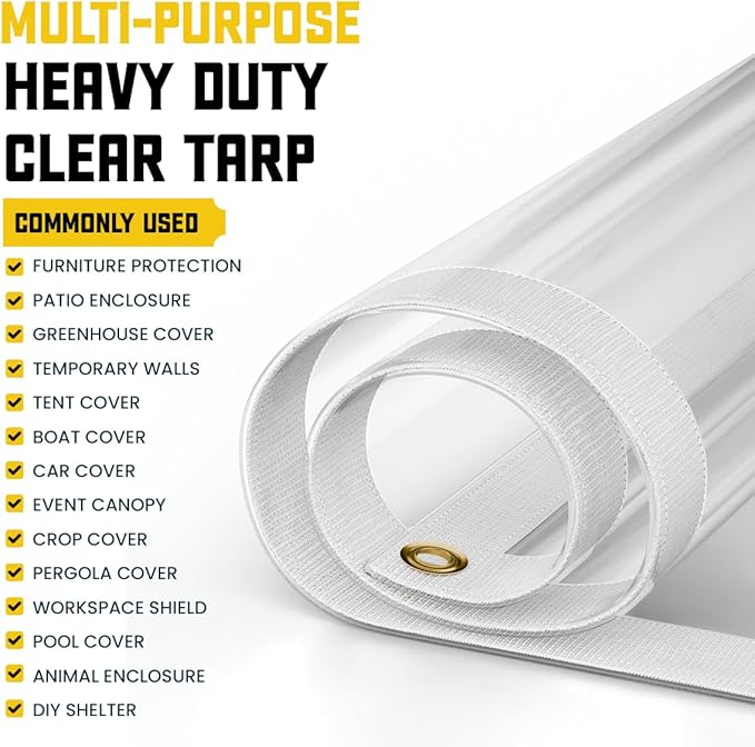 Core Tarps 20 Mil Extreme Heavy Duty Clear Tarp with Gromments - 12x16ft Super Clear Tarps Heavy Duty Waterproof Vinyl Tarpaulin, Transparent Tarp for Outdoor, Camping & Construction, Clear