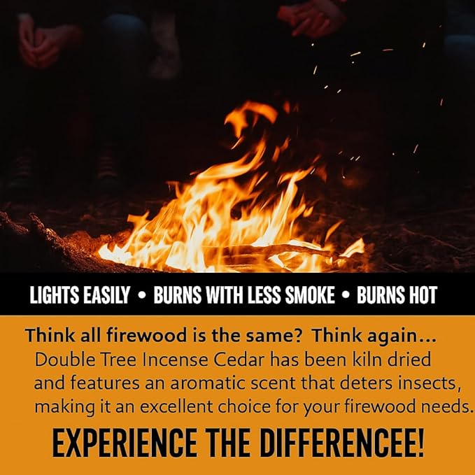 Double Tree - Kiln Dried Premium Incense Cedar Firewood (16inch Logs) (Includes Firestarter) (Large 2.2 Cubic ft for Fireplace,Campfire,Wood Stove, Fire Pit, Split Wood for Solo Stove or Breeo)