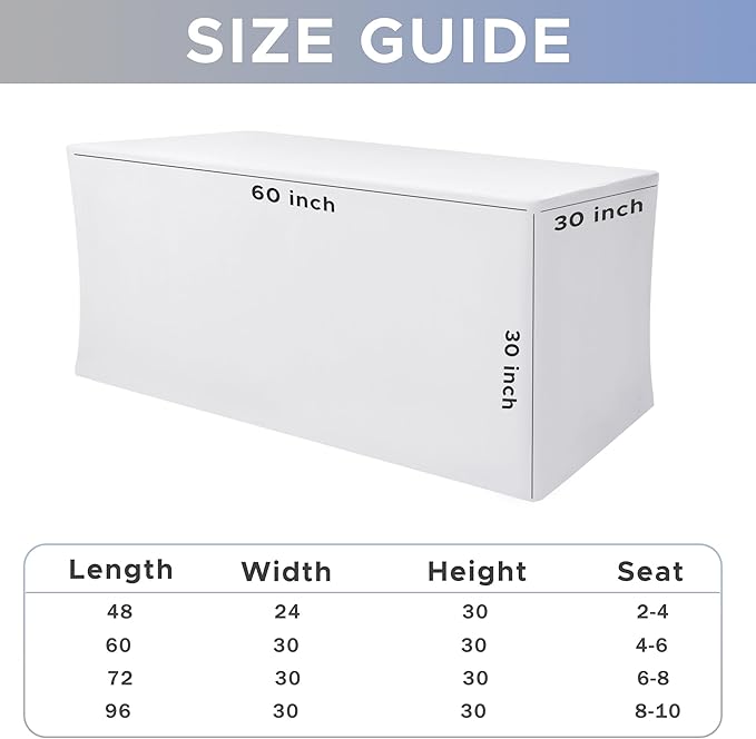 Nasitos White Fitted Table Covers for 5 Foot Tables - 60 x 30 Inch - 2 Pack Stretch Spandex Rectangle Table Clothes, Fabric Tablecloths for Parties, Trade Show, Craft Show, Birthday