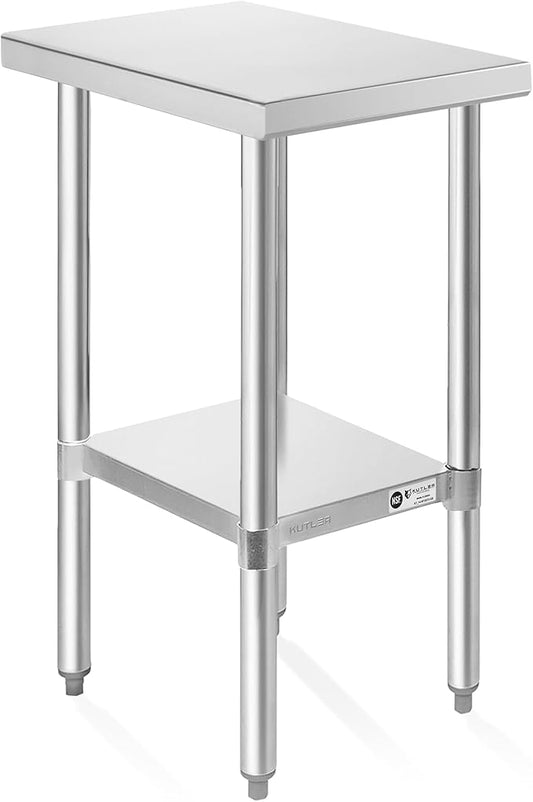 KUTLER Stainless Steel Table 24 x 12 Inches, NSF Heavy Duty Commercial Kitchen Prep and Work Table with Undershelf for Restaurant, Hotel, Home