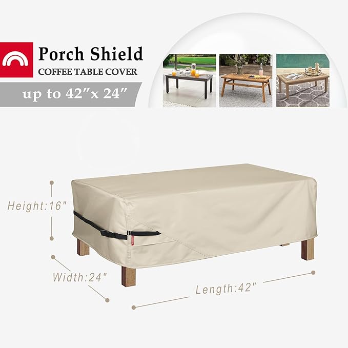 Porch Shield Patio Coffee Table Cover - Waterproof Outdoor Furniture Rectangular Small Table Covers 42 x 24 inch, Beige