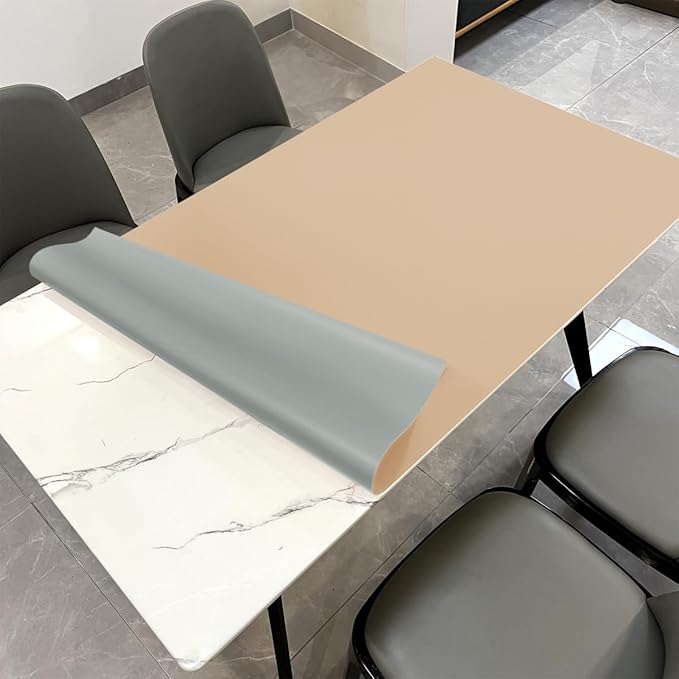 Leather Table Cover,1.8mm Thick,42x84 Inch Table Protector,Table Protector for Dining Room Table,Dining Table Cover,Table Protector Pad.(Light Brown+Gray,42x84)