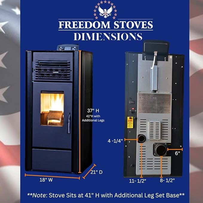 Freedom Stoves Freestanding Independence PS21 Pellet Stove with Battery Backup, Wi-Fi Capability, and Removable Legs - Heats up to 1800 sq ft. (Marble White)
