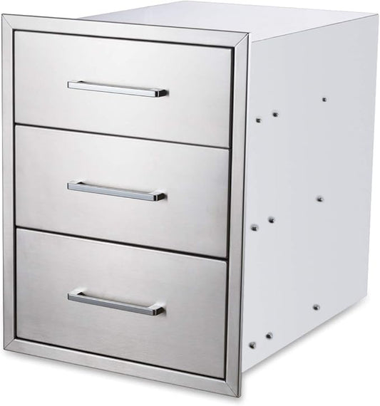 20" W x 27" H x 23" D Stainless Steel Outdoor Kitchen Drawers BBQ Drawers Triple Access Drawers Flush Mount for Outdoor Kitchens Or BBQ Island
