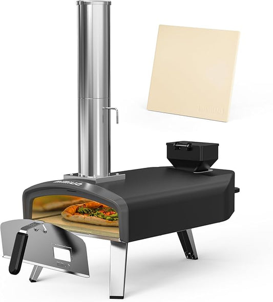 Mimiuo Outdoor Pizza Oven 12" Pellet Pizza Oven with Square Pizza Stone, 12 Inch Portable Pizza Stove for Outside Backyard Camping Picnics