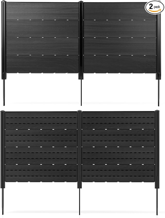 Giantex 4 Panels Outdoor Privacy Screen, 48''W x 45''H Air Conditioner Fence with Stakes, HDPE Decorative Trash Can Enclosure, Outdoor Fences for Garden Patio Lawn AC Unit Pool Pump, Black