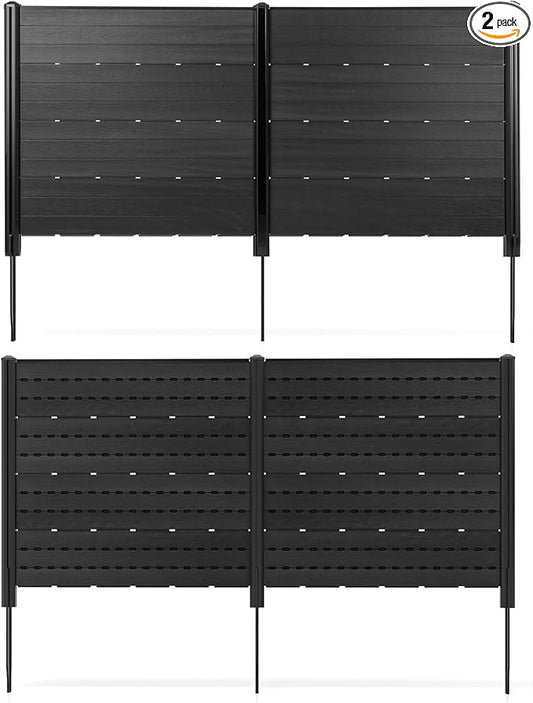 Giantex 4 Panels Outdoor Privacy Screen, 48''W x 45''H Air Conditioner Fence with Stakes, HDPE Decorative Trash Can Enclosure, Outdoor Fences for Garden Patio Lawn AC Unit Pool Pump, Black