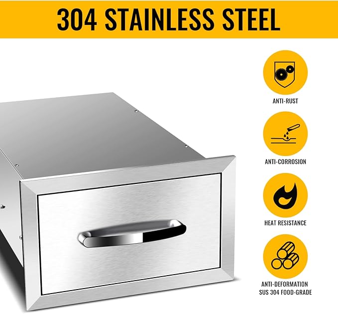 Pull Out Trash Drawer, Lower Sliding Rails Stainless Steel Roll Out Trash Bin Pull Out Tray With Handle For Outdoor Kitchen BBQ Island Grill Station,Single Drawer