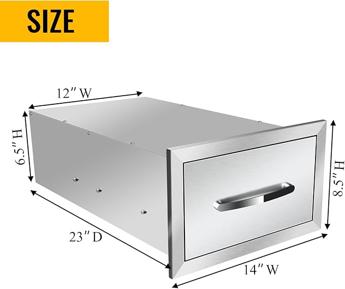 Pull Out Trash Drawer, Lower Sliding Rails Stainless Steel Roll Out Trash Bin Pull Out Tray With Handle For Outdoor Kitchen BBQ Island Grill Station,Single Drawer