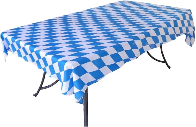 Blue & White Oktoberfest Tablecloth 54" x 120" – Bavarian Checkered Polyester Table Cover – Oktoberfest Decorations for Party, German Theme Party Supplies, Reusable & Durable | OktoberfestHaus