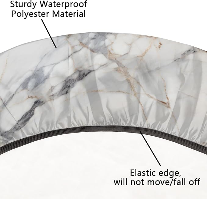 Natural Marble Texture Round Table Cloth Cover, Elastic Edge Waterproof Wipeable Tablecloths 45"-56" Polyester Tablecloth for Party Restaurant Banquet Holiday Camping Outdoor Picnic