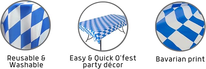 Blue & White Oktoberfest Tablecloth 54" x 72" – Bavarian Checkered Polyester Table Cover – Oktoberfest Decorations for Party, German Theme Party Supplies, Reusable & Durable | OktoberfestHaus
