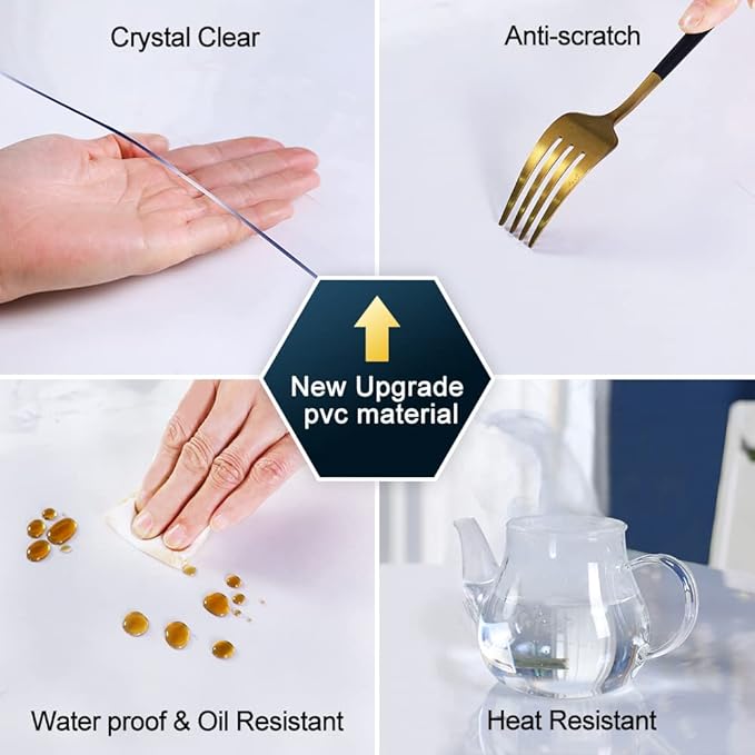 Glass Table Protector Tablecloth Cover Desk Top Pad Mat Furniture Coffee Marble End Bed Sofa Side Bistro Bar Corner Night Stand Dining Room Table Thick Plastic PVC Vinyl 34x84 Trim for 82" or 80"