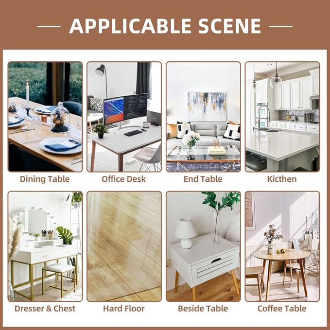 Warmstar Clear Table Cover Protector 24 x 48 Inch,1.5mm Thick Plastic Table Cover Rectangle,PVC Clear Table Protector,Desk Protector Mat for Kitchen, Dresser, Writing Desk，Dining Room Table