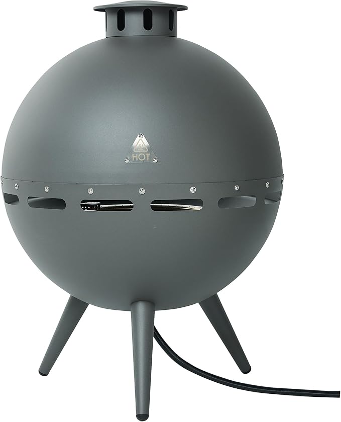 24-Inch Chimenea Outdoor Gas Fireplace, 55,000 BTU Propane Fire Pit with Lava Rocks and Rain Cover, Hemispherical 3-Legged Firepit, Gray